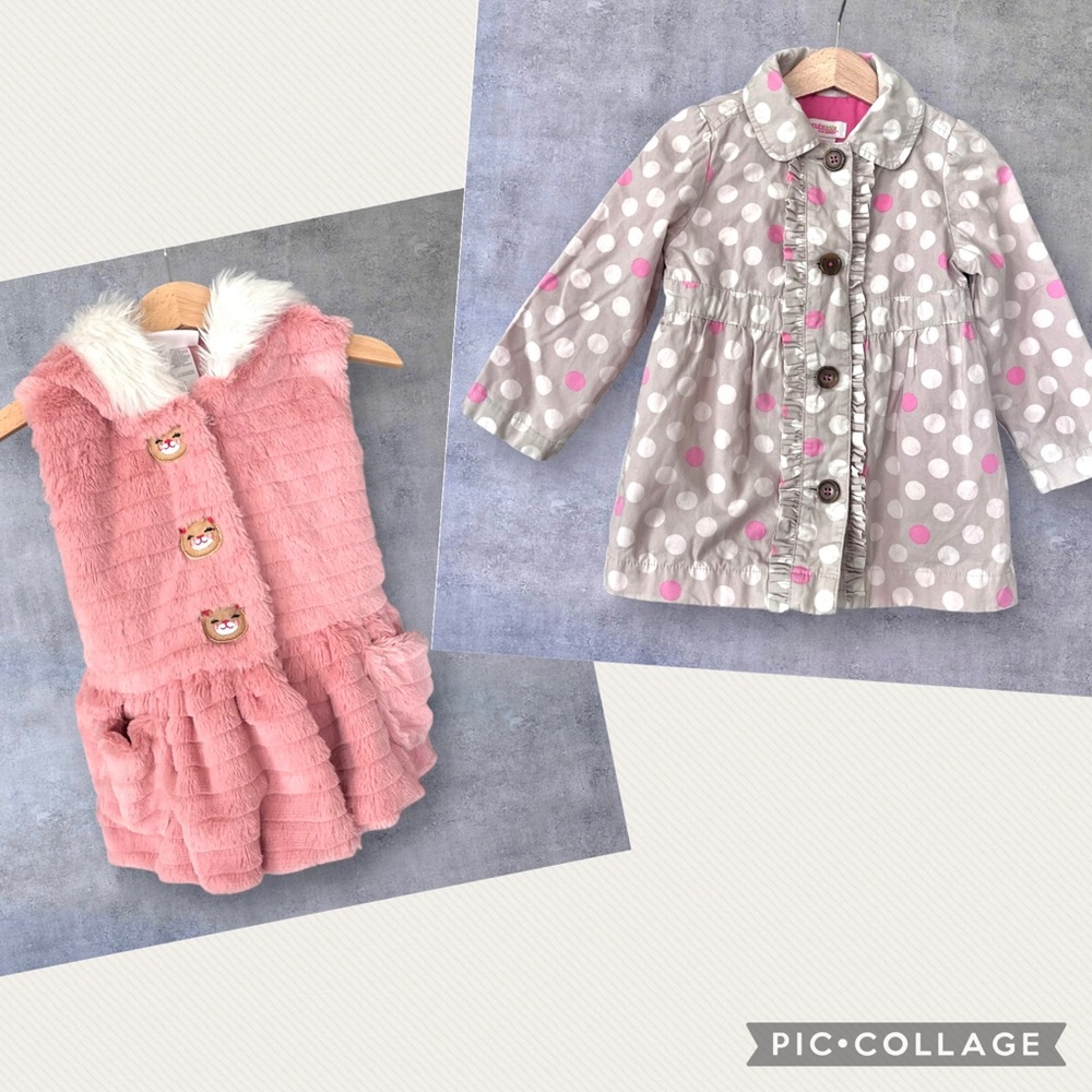 LOT OSHKOSH COTTON POLKA DOT RUFFLE BUTTON UP JACKET & LITTLE LASS HOODIE VEST